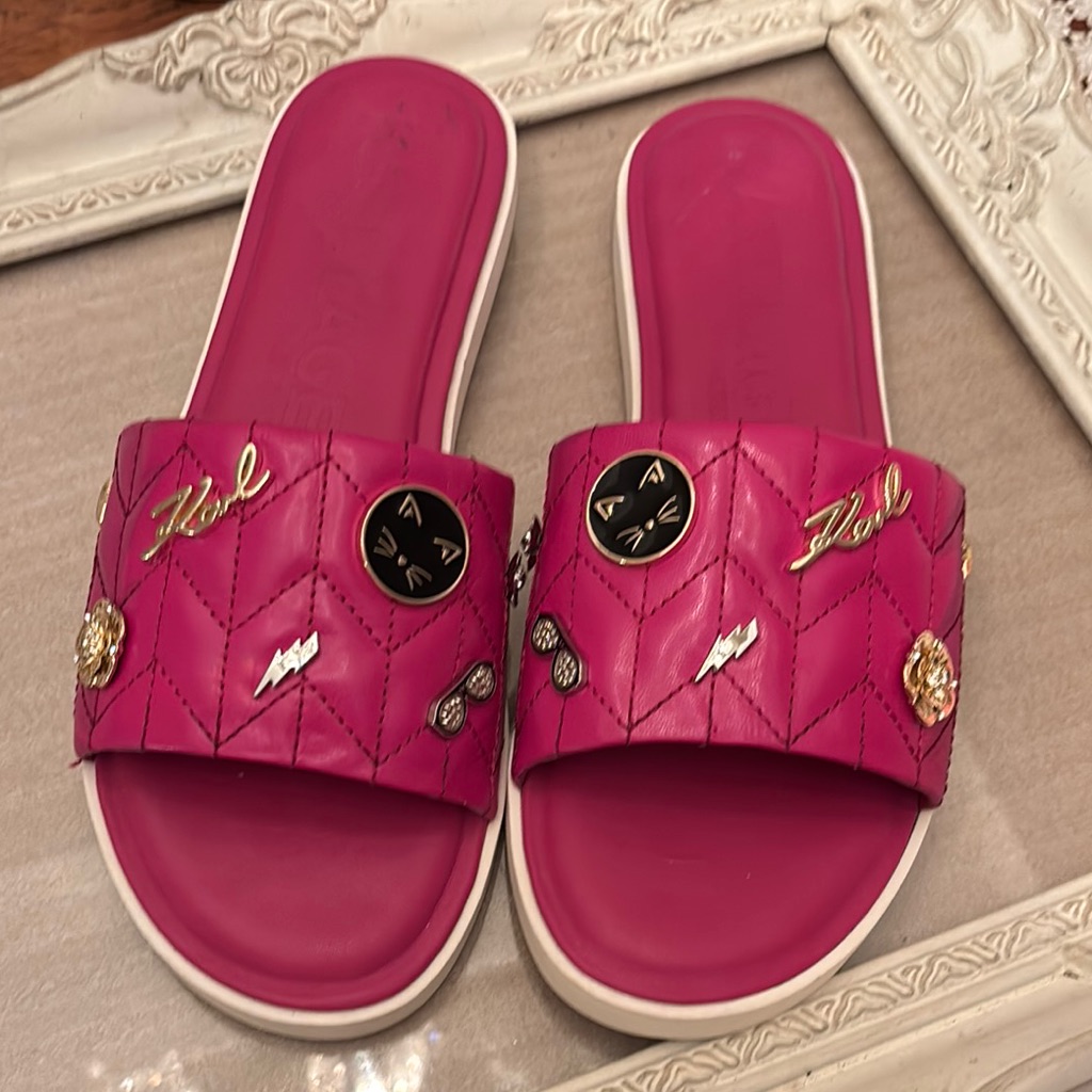 Karl Lagerfeld Pink Embellished Slide Sandals